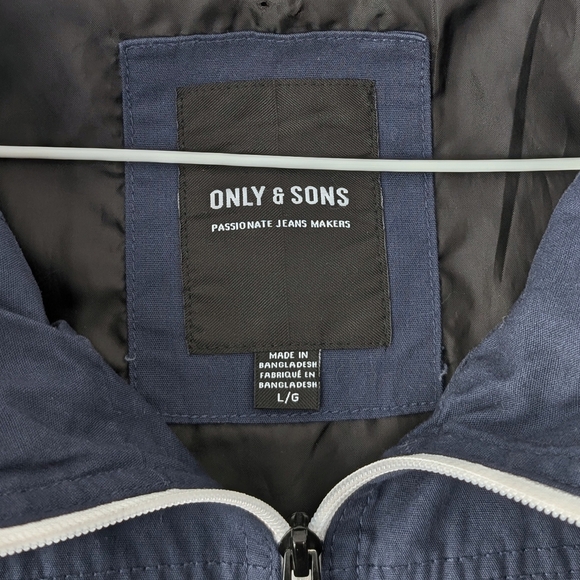 ONLY & SONS Men's Dark Blue Hooded Zipped Windbreaker ~ Size Small - Picture 6 of 15